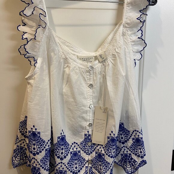 CALYPSO St. Barth Women Pajamas Set. Babydoll Button & Shorts Large. Cotton NWT - Picture 7 of 8